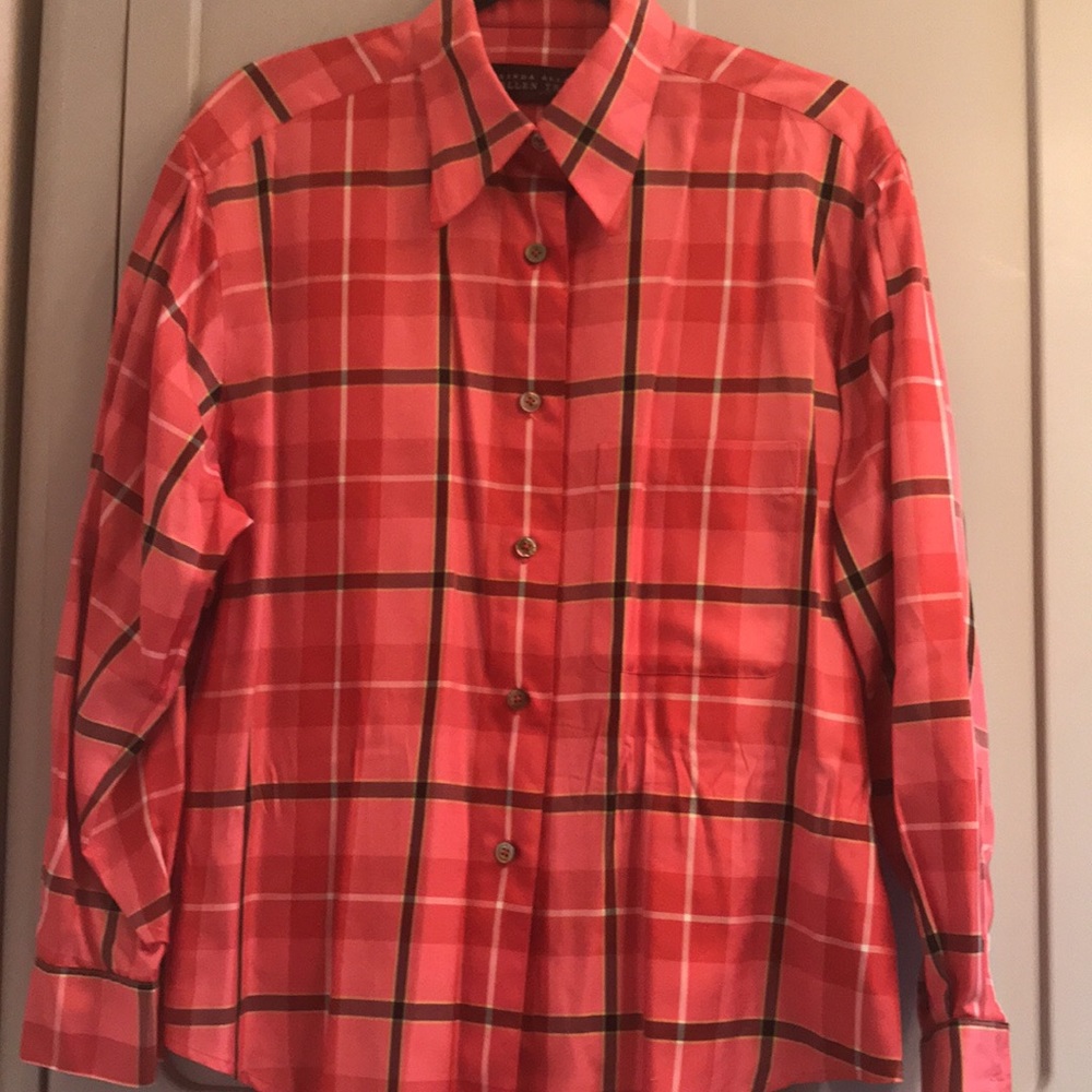 Linda Allard , Ellen Tracy women's button down shirt , size 14, 100% Silk
